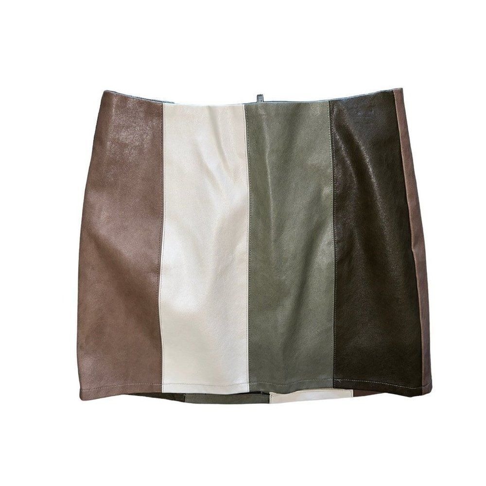 W2 Faux Leather mini skirt‎ Vestique Size Medium Green Brown